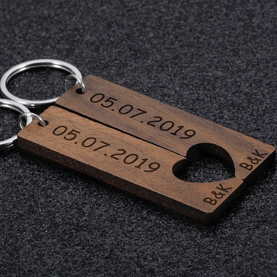 Rechthoekig sleutelhanger set hout met datum